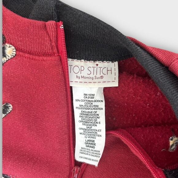Vintage Top Stitch Cat 3/4 zip Sweatshirt Women's Large L Red Grandmacore 90s - Picture 8 of 9